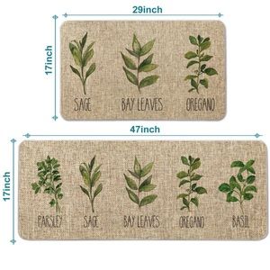 🍃 NEW set of 2 Farmhouse 47” & 29” No Slip Kitchen Mats Rugs herbs Basil Sage